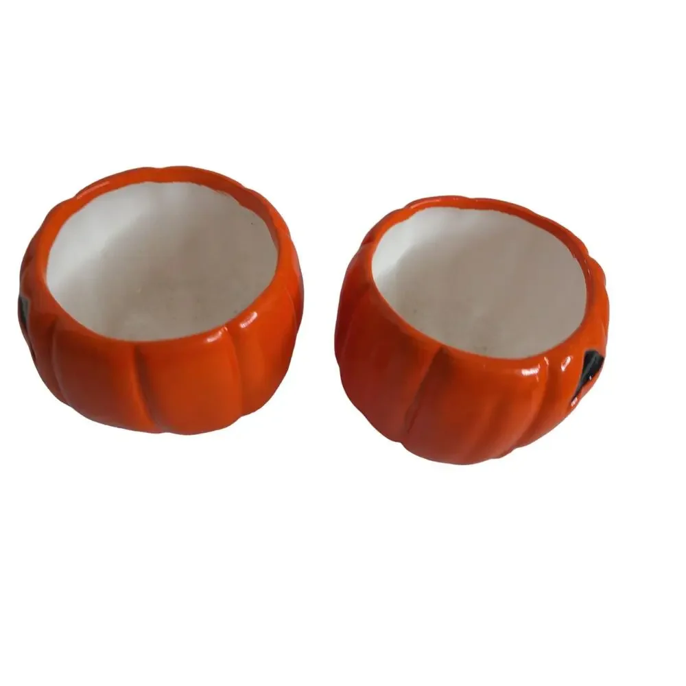 Vintage Pumpkin Halloween Ceramic Candy Trinket Bowl Set of 2